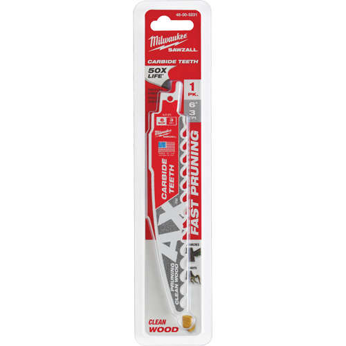 Milwaukee 48-00-5231 The Ax Sawzall&reg; Blade for Pruning & Clean Wood, Carbide, 3 TPI, 6" L x 1" W
