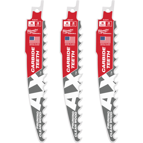 Milwaukee 48-00-5331 The Ax Sawzall&reg; Blade for Pruning & Clean Wood, Carbide, 3 TPI, 6" L x 1" W