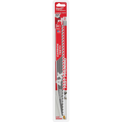 Milwaukee 48-00-5333 The Ax Sawzall&reg; Blade for Pruning & Clean Wood, Carbide, 3 TPI, 12" L x 1" W