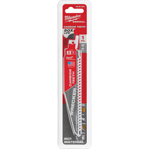 Milwaukee 48-00-5241 Wrecker Sawzall&reg; Blade, Carbide, 6 TPI, 6" L x 1" W