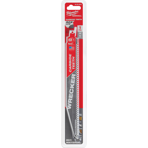 Milwaukee 48-00-5242 Wrecker Sawzall&reg; Blade, Carbide, 6 TPI, 9" L x 1" W