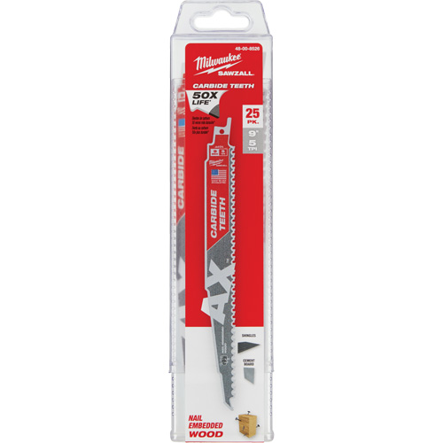 Milwaukee 48-00-8526 The Ax Sawzall&reg; Blade for Pruning & Clean Wood, Carbide, 5 TPI, 9" L x 1" W