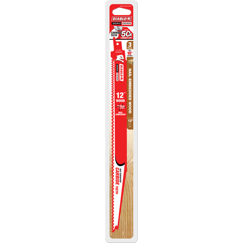 Diablo DS1206VCW3C Lame de scie alternative pour la coupe du bois avec clous, Carbure, 5-7 Dents par pouce, 12" lo x 1" la