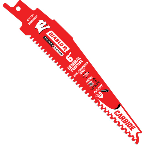 Diablo DS0609CGPC General-Purpose Reciprocating Saw Blade, Carbide, 6-9 TPI, 6" L x 1" W