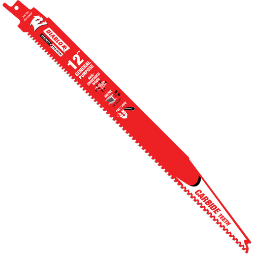 Diablo DS1209CGPC General-Purpose Reciprocating Saw Blade, Carbide, 6-9 TPI, 12" L x 1" W
