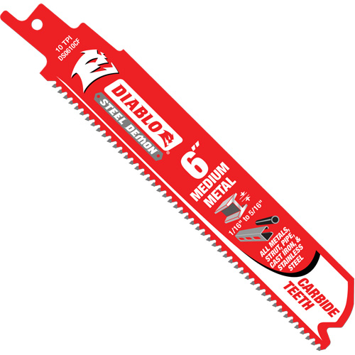 Diablo DS0610CFC Medium Metal Reciprocating Saw Blade, Carbide, 10 TPI, 6" L x 1" W