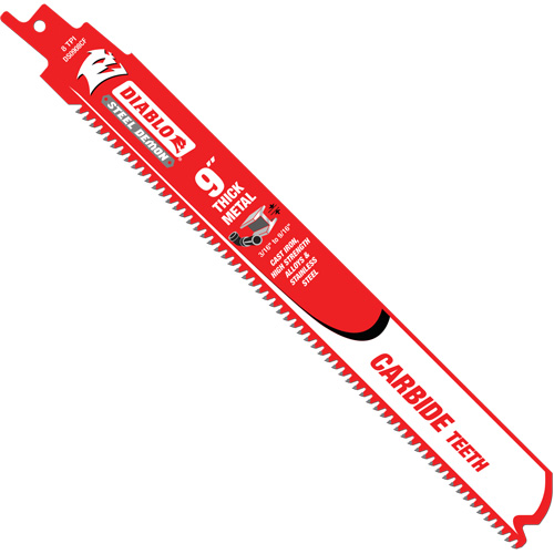 Diablo DS0908CF3C Thick Metal Reciprocating Saw Blade, Carbide, 8 TPI, 9" L x 1" W