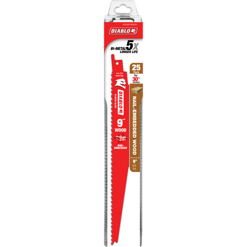 Diablo DS0912BW25C Lame de scie alternative pour le bois avec clous, Bim&eacute;tal, 6-12 Dents par pouce, 9" lo x 1" la