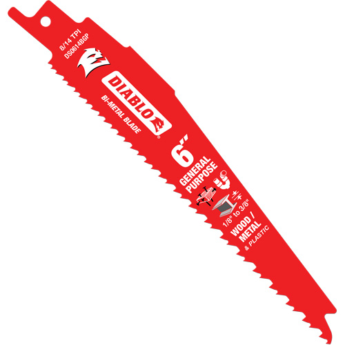 Diablo DS0614BGPC General-Purpose Reciprocating Saw Blade, Bi-Metal, 8-14 TPI, 6" L x 1" W