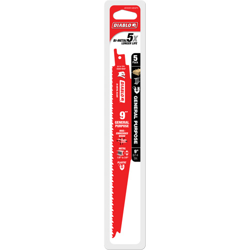 Diablo DS0914BGP5C Lame de scie alternative tout usage, Bim&eacute;tal, 8-14 Dents par pouce, 9" lo x 1" la