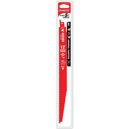 Diablo DS1214BGP5C Lame de scie alternative tout usage, Bim&eacute;tal, 8-14 Dents par pouce, 12" lo x 1" la