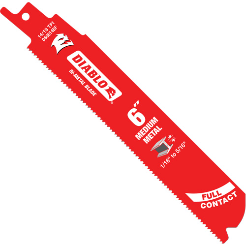 Diablo DS0614BF5C Medium Metal Reciprocating Saw Blade, Bi-Metal, 14-18 TPI, 6" L x 1" W