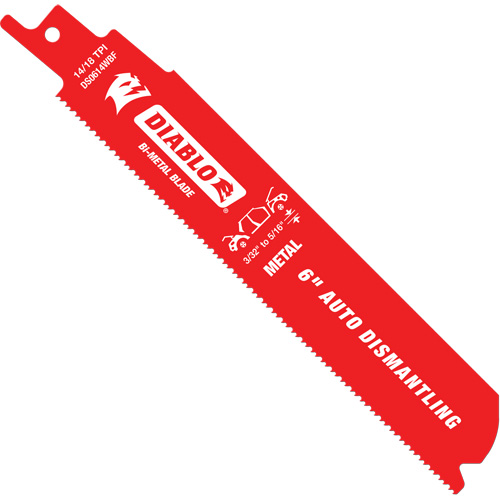 Diablo DS0614WBF Reciprocating Blade for Auto Dismantling, Bi-Metal, 10-14 TPI, 6" L x 1" W