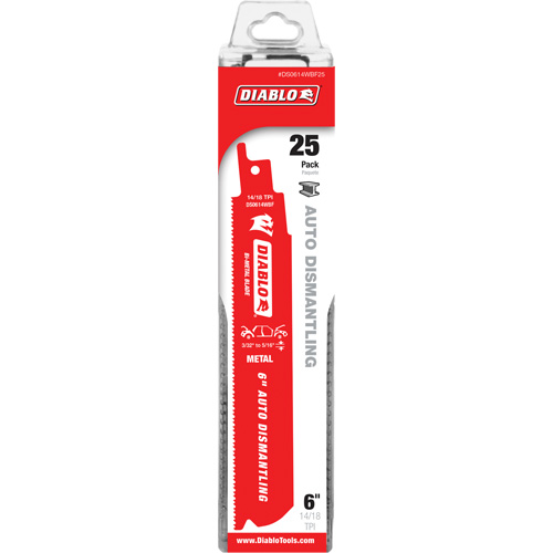 Diablo DS0614WBF25 Lame de scie alternative autod&eacute;montage, Bim&eacute;tal, 14-18 Dents par pouce, 6" lo x 1" la