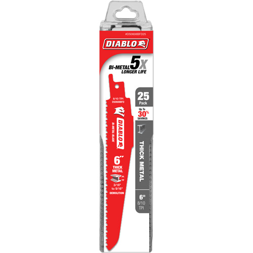 Diablo DS0608BFD25C Reciprocating Blade for Thick Metal/Demolition, Bi-Metal, 8-10 TPI, 6" L
