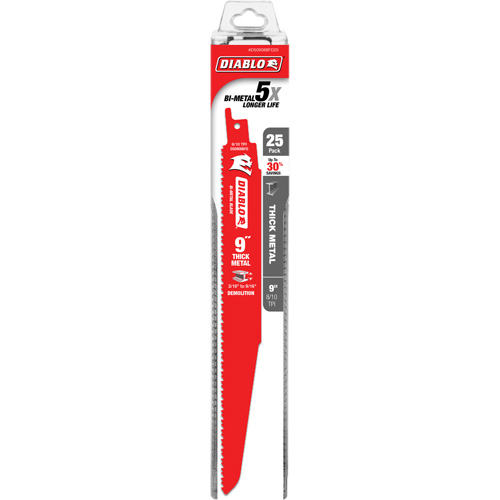 Diablo DS0908BFD25C Lame de scie alternative pour la d&eacute;molition et les m&eacute;taux &eacute;pais, Bim&eacute;tal, 8-10 Dents par pouce, 9" lo