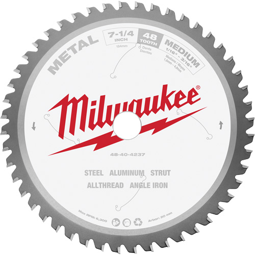 Milwaukee 48-40-4237 Lame de scie circulaire, 7-1/4", 48 dents, Pour M&eacute;tal
