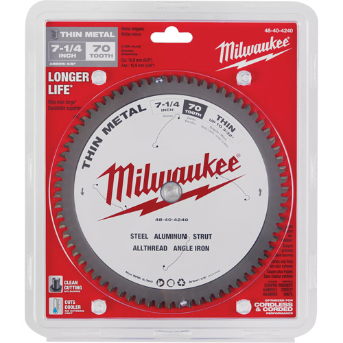 Milwaukee 48-40-4240 Lame de scie circulaire, 7-1/4", 70 dents, Pour M&eacute;tal