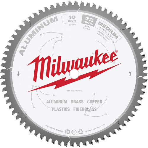 Milwaukee 48-40-4360 Aluminum Cutting Circular Saw Blade, 10", 72 Teeth, Metal Use
