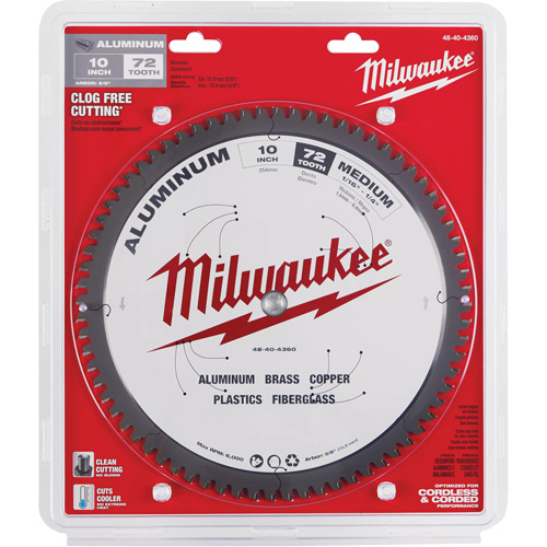 Milwaukee 48-40-4360 Aluminum Cutting Circular Saw Blade, 10", 72 Teeth, Metal Use