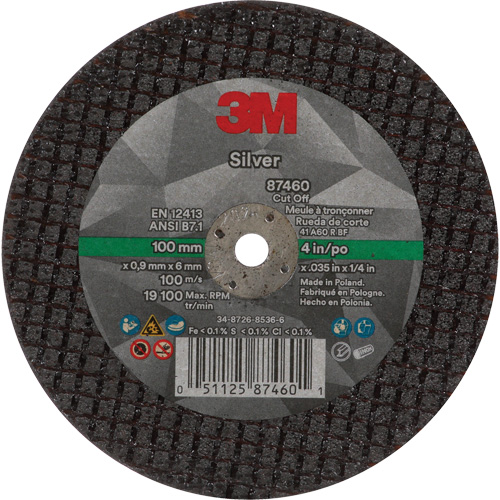 3M AB87460 Silver Cut-Off Wheel, 4" x 0.04", 1/4"-28 Arbor, Type 1, Ceramic, 19100 RPM