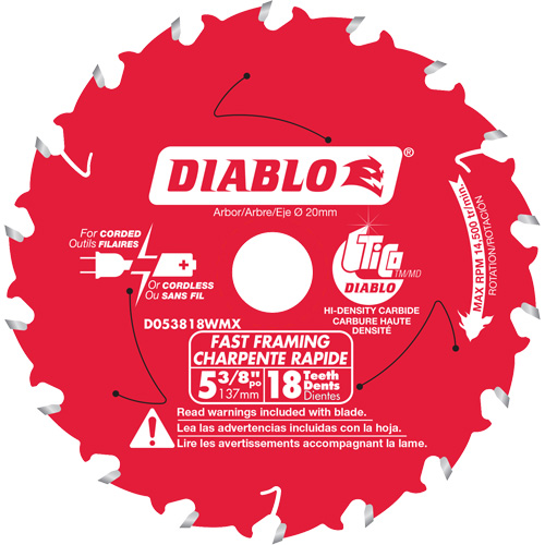 Diablo D053818WMX Fast Framing Circular Saw Blade, 5-3/8", 18 Teeth, Laminate/Wood Use