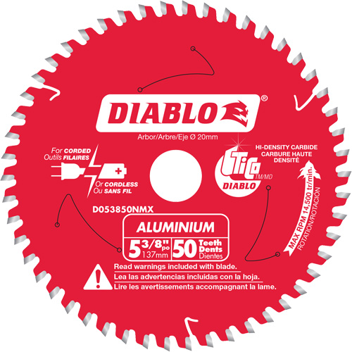 Diablo D053850NMX Aluminum Cutting Circular Saw Blade, 5-3/8", 50 Teeth, Plastic/Fibreglass/Non-Ferrous Use