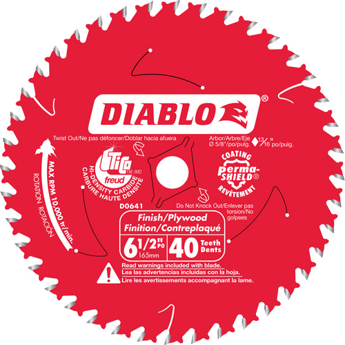 Diablo D0641A Lame de scie circulaire pour finition des boiseries, 6-1/2", 40 dents, Pour Stratifi&eacute;/Bois