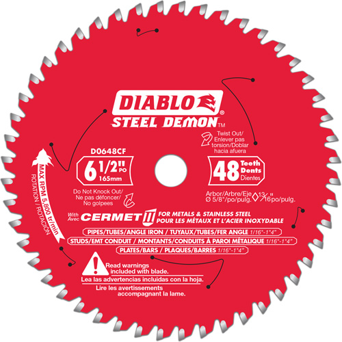Diablo D0648CFA Steel Demon Cermet II Circular Saw Blade, 6-1/2", 48 Teeth, Metal Use