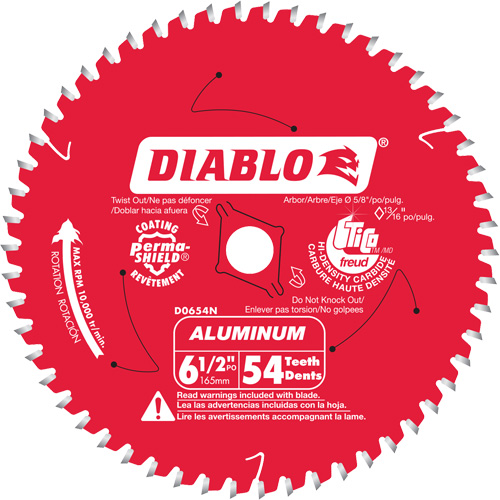 Diablo D0654NA Aluminum Cutting Circular Saw Blade, 6-1/2", 54 Teeth, Plastic/Fibreglass/Non-Ferrous Use