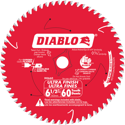 Diablo D0660A Lame de scie circulaire Ultra Finish, 6-1/2", 60 dents, Pour Stratifi&eacute;/Bois