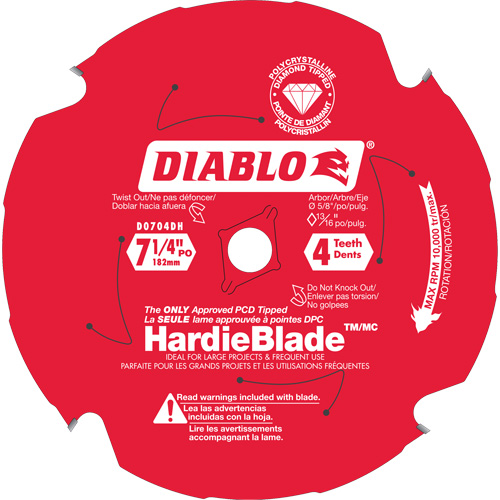 Diablo D0704DH HardieBlade Circular Saw Blade, 7-1/4", 4 Teeth, Cement Use