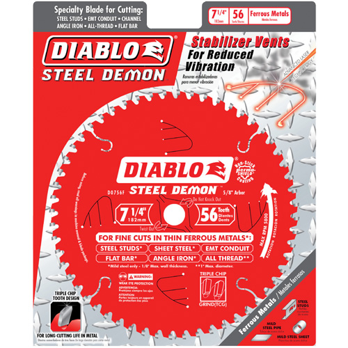 Diablo D0756F Scie circulaire au carbure, 7-1/4", 56 dents, Pour M&eacute;tal