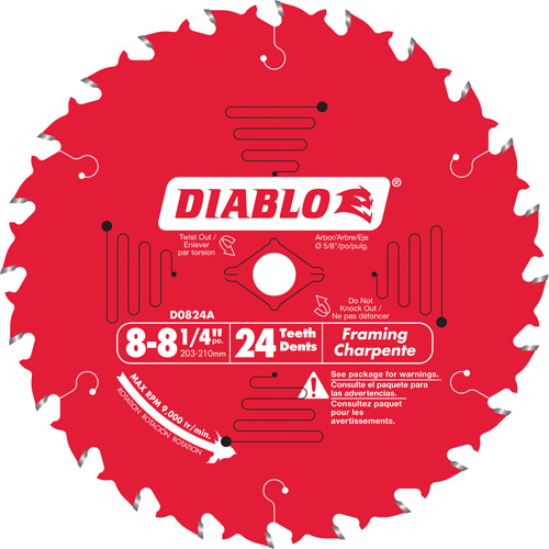 Diablo D0824X Lame de scie circulaire pour charpente, 8-1/4", 24 dents, Pour Stratifi&eacute;/Bois