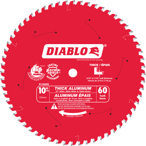 Diablo D1060N Thick Aluminum Cutting Circular Saw Blade, 10", 60 Teeth, Plastic/Fibreglass/Non-Ferrous Use