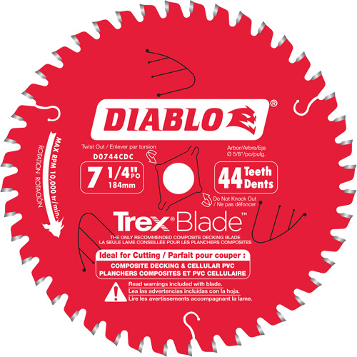 Diablo D0744CDC Trex&reg; Blade Cutting Saw Blade, 7-1/4", 44 Teeth, Plastic/Composite Decking Use