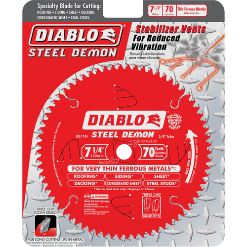 Diablo D0770FA Steel Demon Cutting Saw Blade, 7-1/4", 70 Teeth, Metal Use