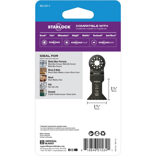 Imperial Blades IBSL340-3 Starlock 1-3/4" Standard Metal Blade