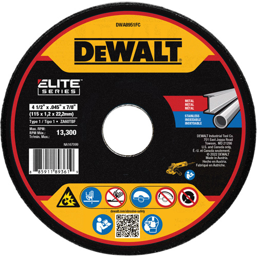 DEWALT DWA8951FC XP Metal Cut-Off Wheel, 4-1/2" x 0.045", 7/8" Arbor, Ceramic, Type 1
