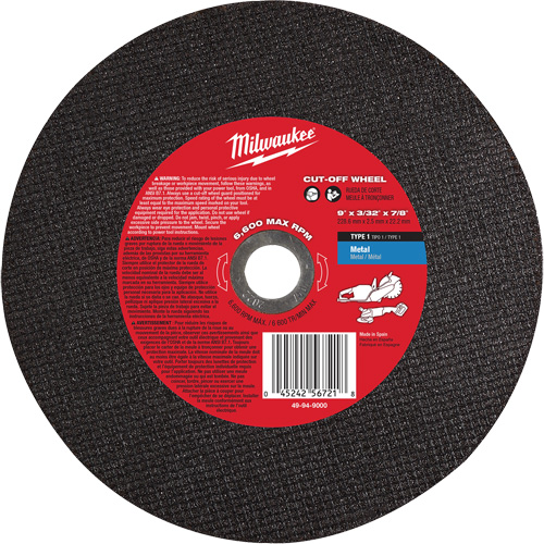 Milwaukee 49-94-9000 Cut-Off Wheel, 9" x 3/32", 7/8" Arbor, Type 1, 6600 RPM