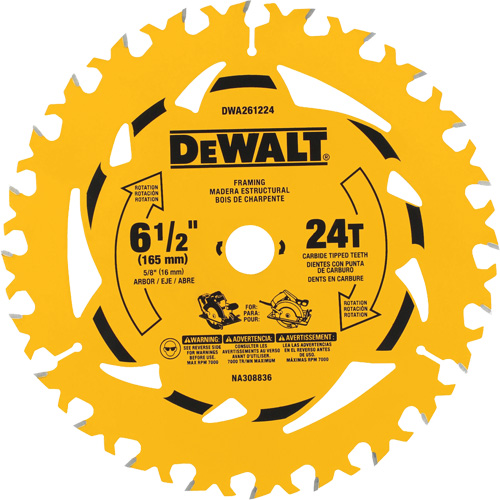 DEWALT DWA261224 Carbide-Tipped Framing Circular Saw Blade, 6-1/2", 24 Teeth, Wood Use