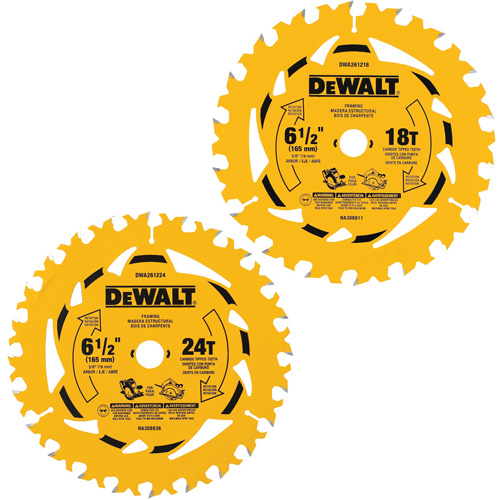 DEWALT DWA2612CMB Assortiment de lames de scie circulaire, 6-1/2", 18/24 dents, Pour Bois