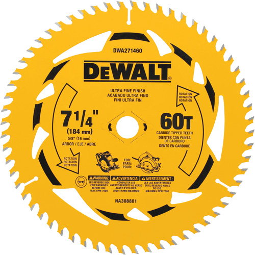DEWALT DWA271460 Circular Saw Blade, 7-1/4", 60 Teeth, Wood Use