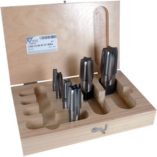 Walter Surface Technologies 353768 6-Piece 3180 1/8" - 1" NPT Tapered Pipe Tap Set, Straight, High Speed Steel