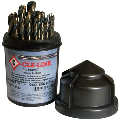 Walter Surface Technologies C21165 CLE-LINE 1875R Mechanics Length Drill Bit Set, 29 Pieces, High Speed Steel