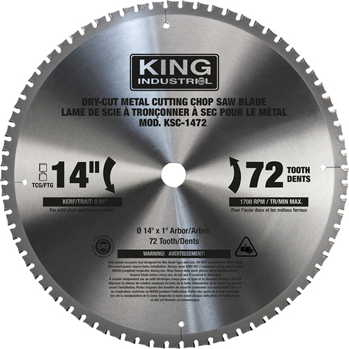 King Canada KSC-1472 Lame de scie &agrave; tronçonner, 14", 72 dents, Pour M&eacute;tal