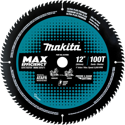 Makita B-67000 Lames Max-Efficiency, id&eacute;ales pour les scies &agrave; onglets sans fil, 12", 100 dents, Pour Finition