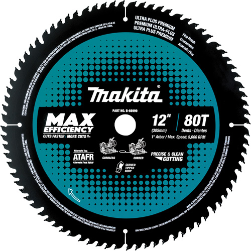 Makita B-66999 Carbide-Tipped Max Efficiency Miter Saw Blade, 12", 100 Teeth, Wood Use