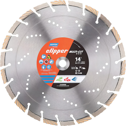 Norton 70184609680 Clipper Multi-Cut Segmented Rim Diamond Blade, 14", Stone/Concrete Use