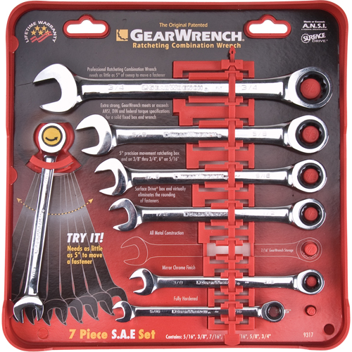 Gearwrench 9317 Wrench Set, Combination, 7 Pieces, Imperial